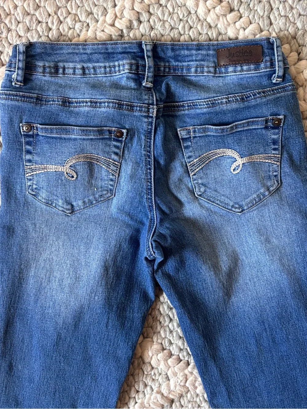 Justice Girls Size 12r Blue Flare Jeans with Subtle Fade Distressed School